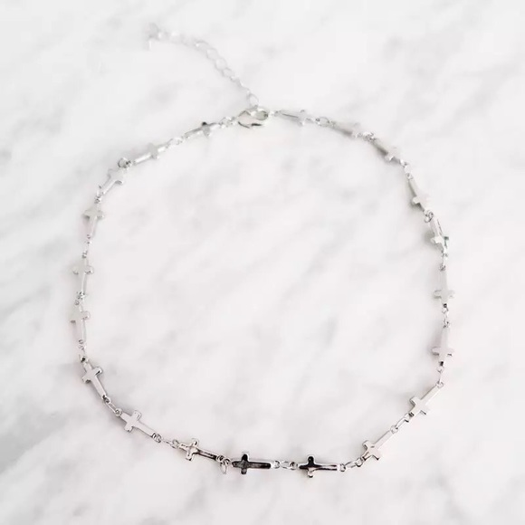 "Always & Forever" Cross Choker Silver Gold Trendy Christian Faith Cute Necklace - Picture 4 of 6